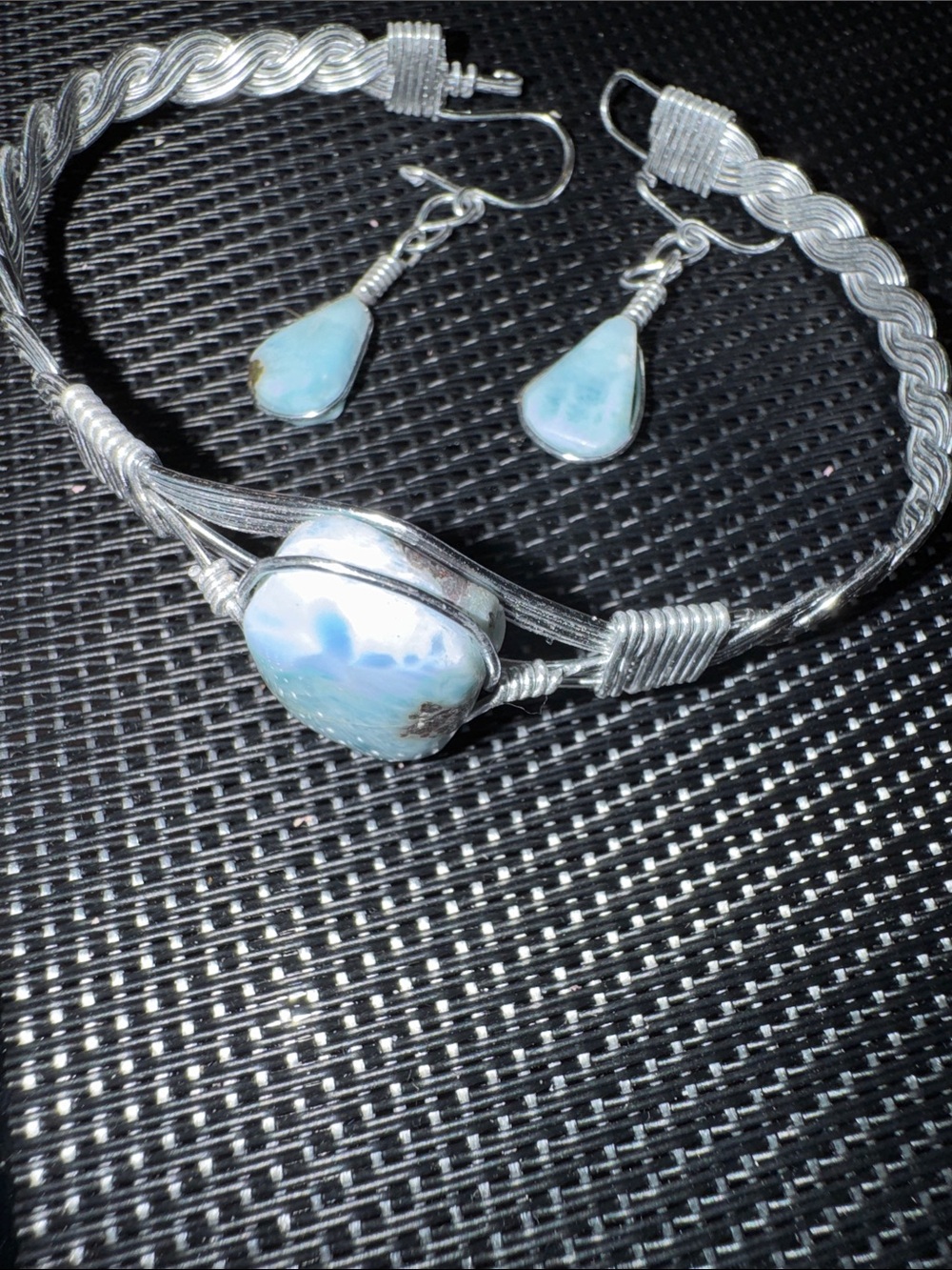 Handmade Jewelry Set Opal Teardrop Bracelet and Hoop Earring set.